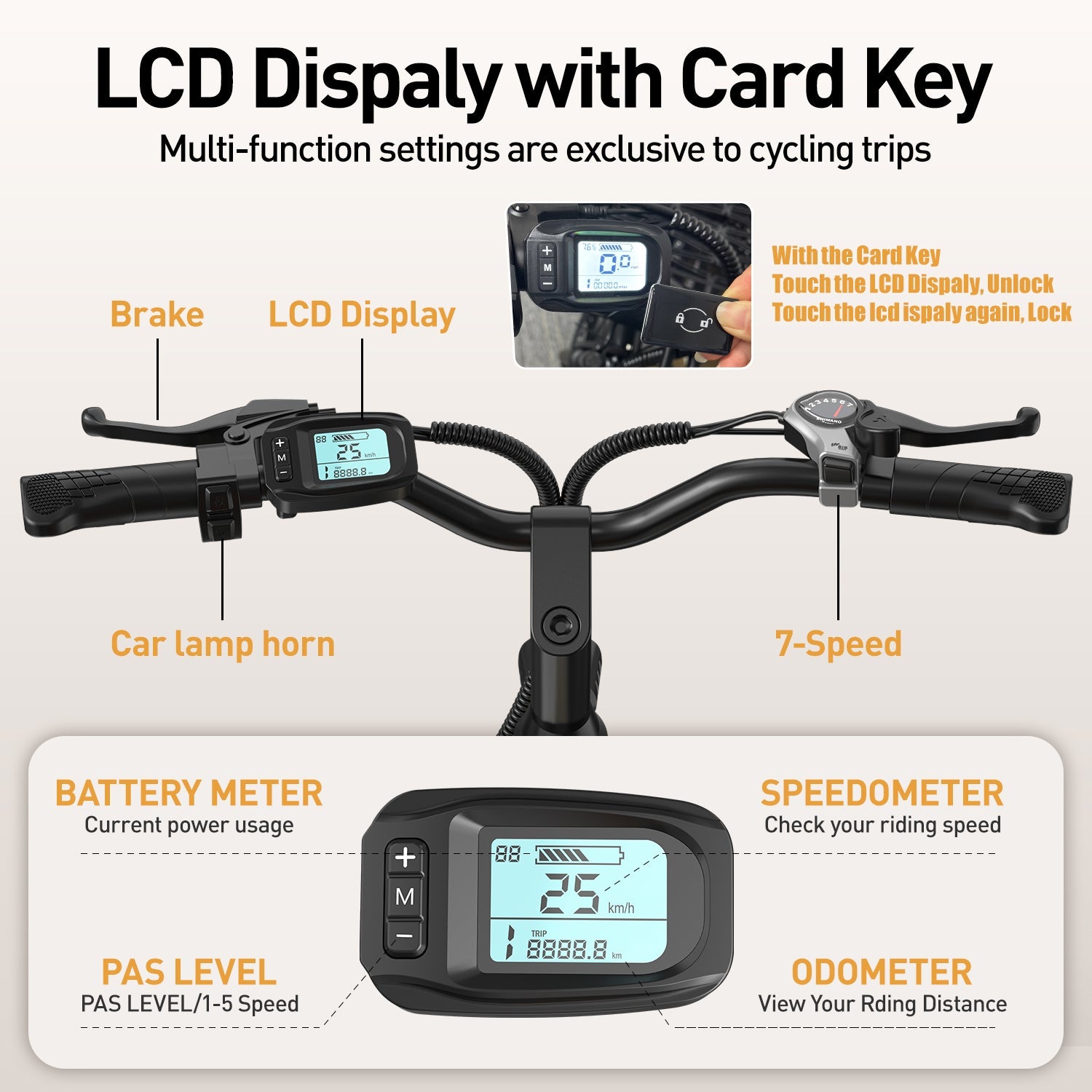 Aairsk SU7 Step-Thru 24" elektrisk bycykel til voksne, 400W motor (PEEK 748W), 36V 13Ah batteri, Shimano 7-speed, LCD-display med kortadgang, bagagebærer bagpå, forlygte 