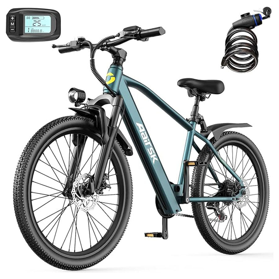 Aairsk GT300  Electric Bike 24"/26", 22mph & 40miles Long Range Mountain E Bike for Adult Teen, 36V 10AH Lithium Battery, 400W Motor, 7-Speed Shimano, Front Suspension