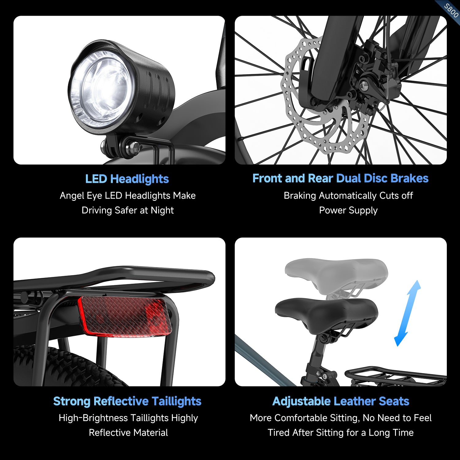 Aairsk S800 26" elcykel 750W (peak) motor, aftageligt 36V 13AH batteri, dobbelt affjedring, ideel til by- og ture på stier