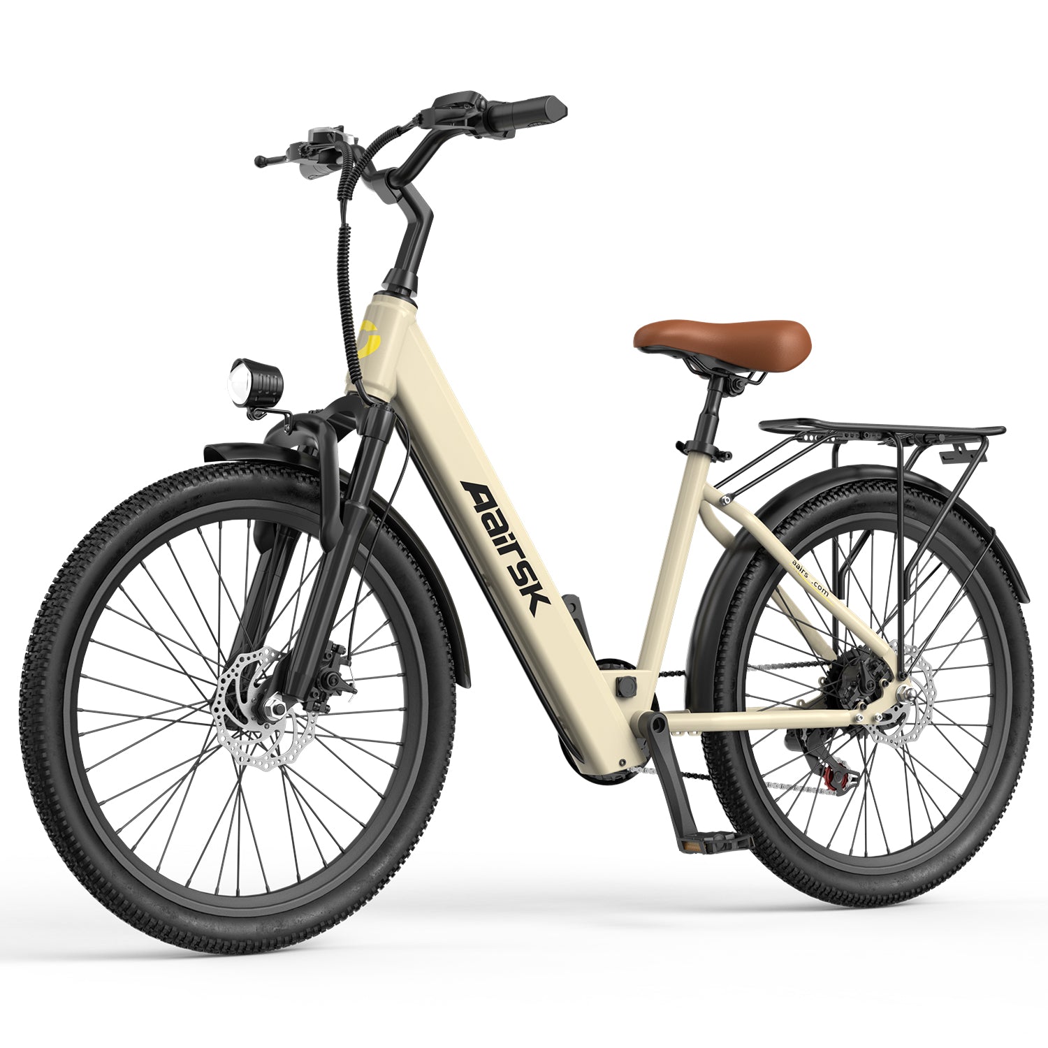 Aairsk SU7 Step-Thru 24" Electric City Bike for Adults, 400W Motor(PEEK 748W), 36V 13Ah Battery, Shimano 7-Speed, LCD Display with Card Access, Rear Rack, Headlight