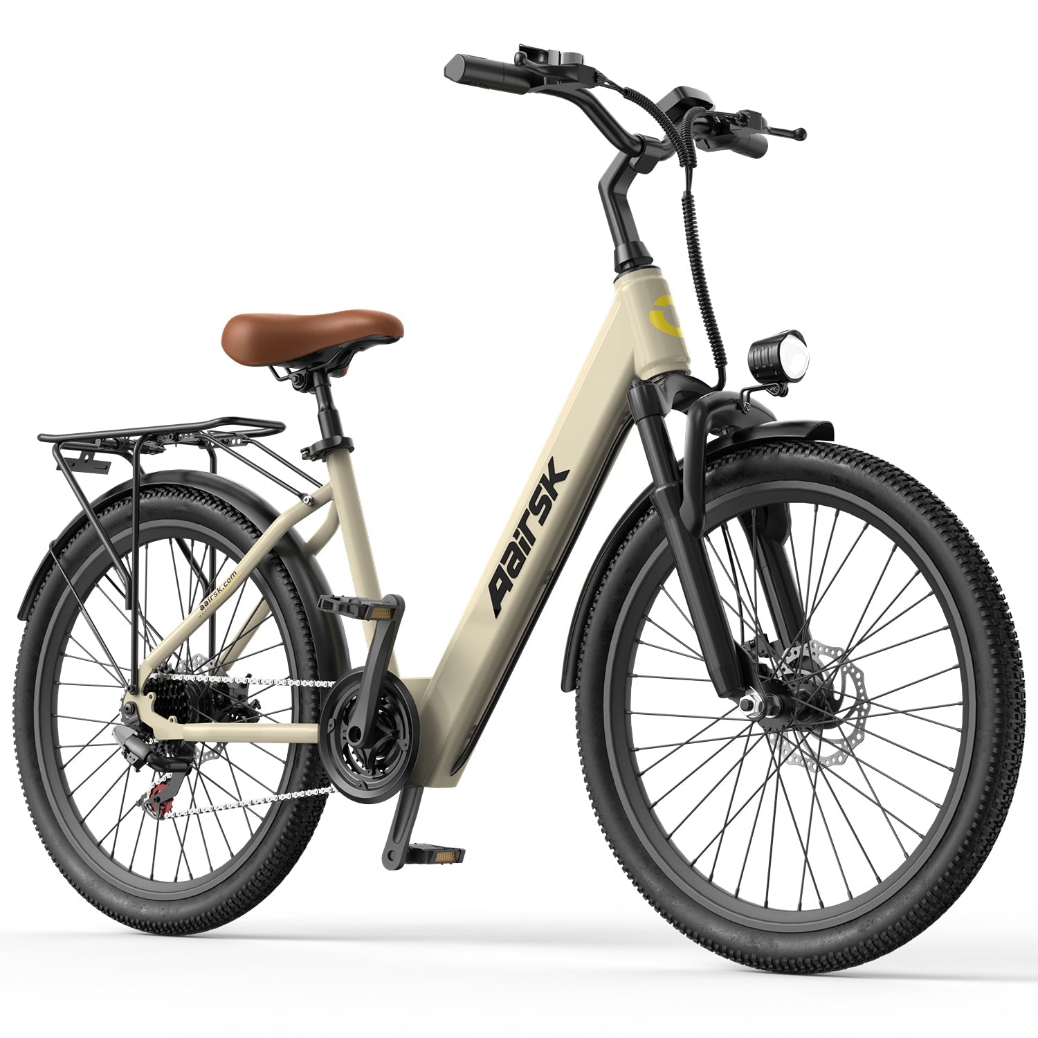 Aairsk SU7 Step-Thru 24" Electric City Bike for Adults, 400W Motor(PEEK 748W), 36V 13Ah Battery, Shimano 7-Speed, LCD Display with Card Access, Rear Rack, Headlight