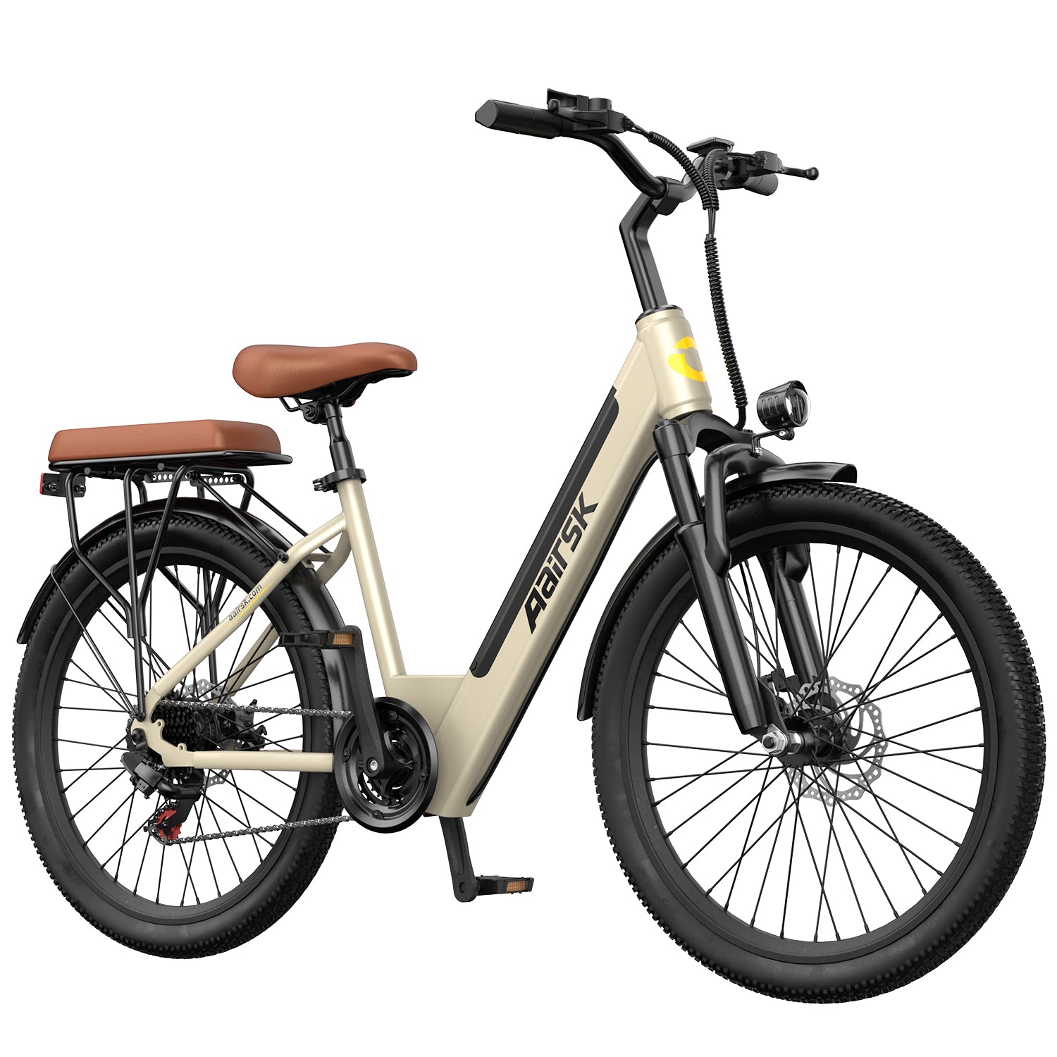 Aairsk S600 Step-Thru 24" Electric City Bike for Adults, 400W Motor(PEEK 750W), Removable 36V 13Ah Battery, Shimano 7-Speed, LCD Display with Card Access, Rear Rack, Headlight