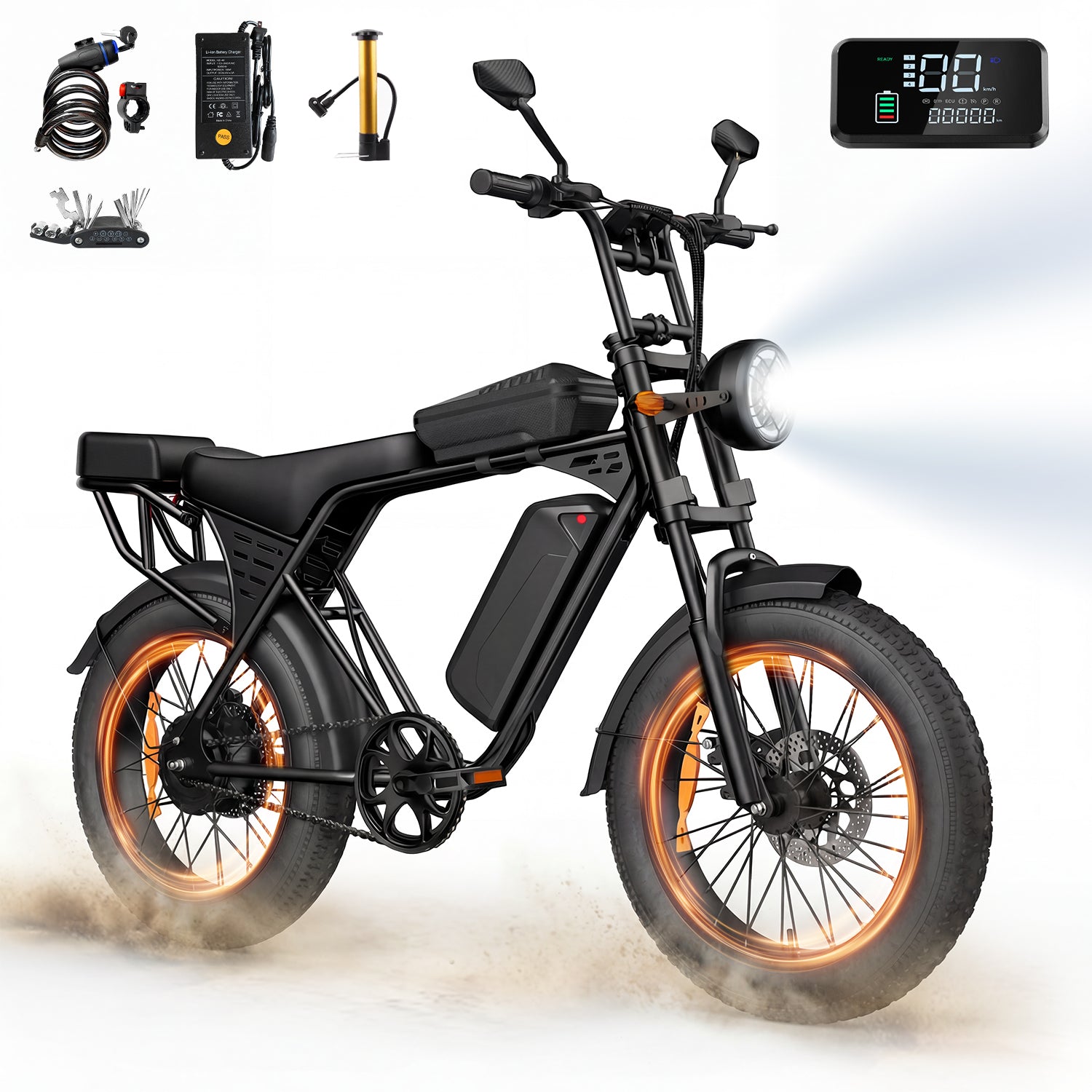 Aairsk X5 20" Electric City EBike for Adults, Fat Tire Ebike, 250W High Speed Brushless  Motor, Removable 48V 15Ah Battery, Shimano 7-Speed, LCD Display with Card Access, Complimentary accessories