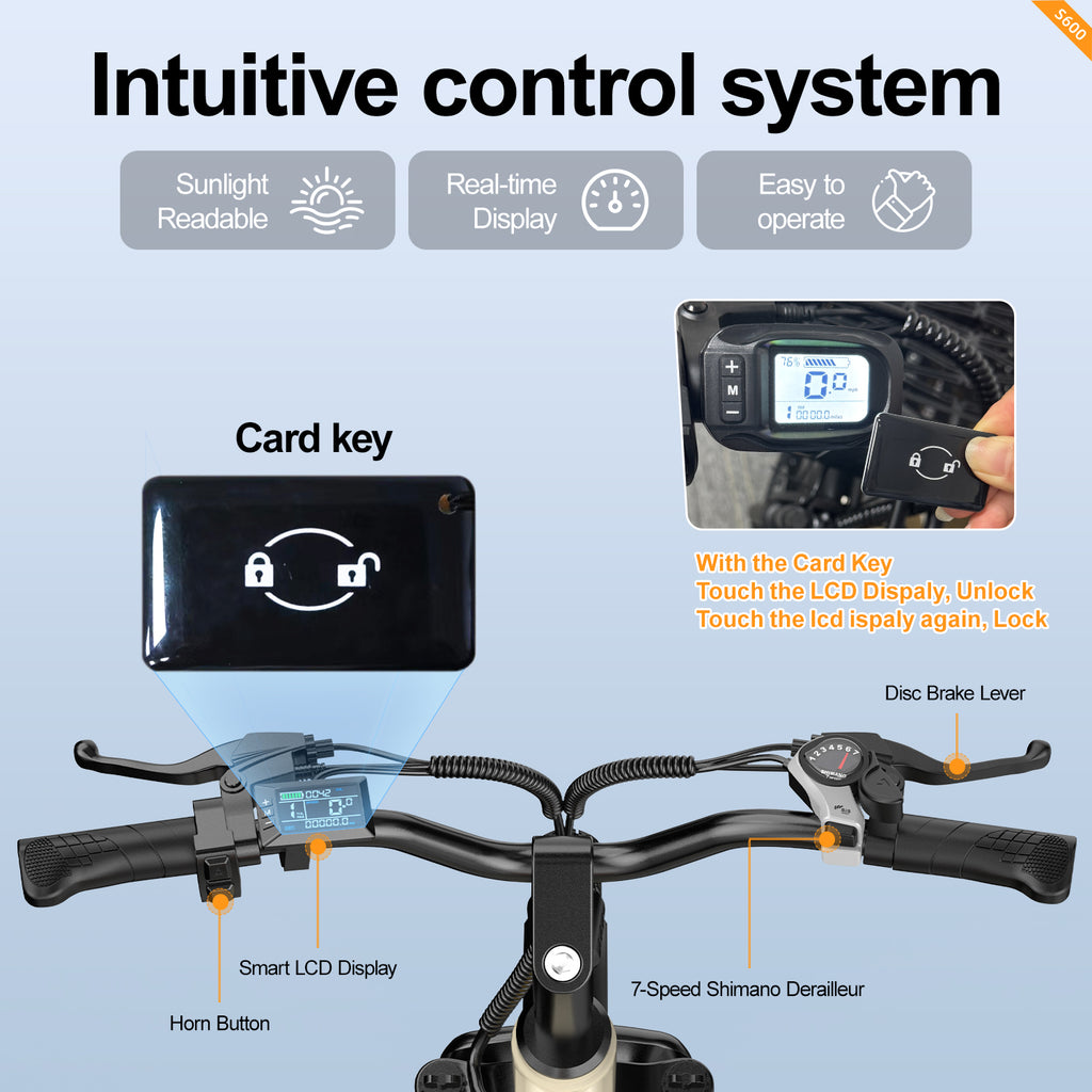 Aairsk S600 Step-Thru 24" elektrisk bycykel til voksne, 400W motor (PEEK 750W), aftageligt 36V 13Ah batteri, Shimano 7-speed, LCD-display med kortadgang, bagagebærer bagpå, forlygte