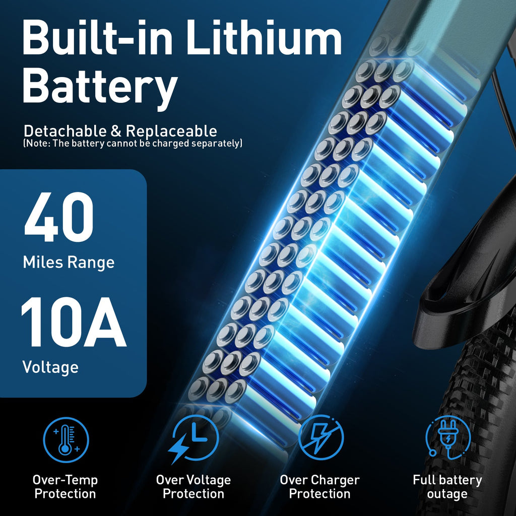 Aairsk GT300 Elcykel 24"/26", 22 mph &amp; 64 km lang rækkevidde mountainbike til voksne teenagere, 36V 10AH litiumbatteri, 400W motor, 7-gears Shimano, forhjulsophæng 