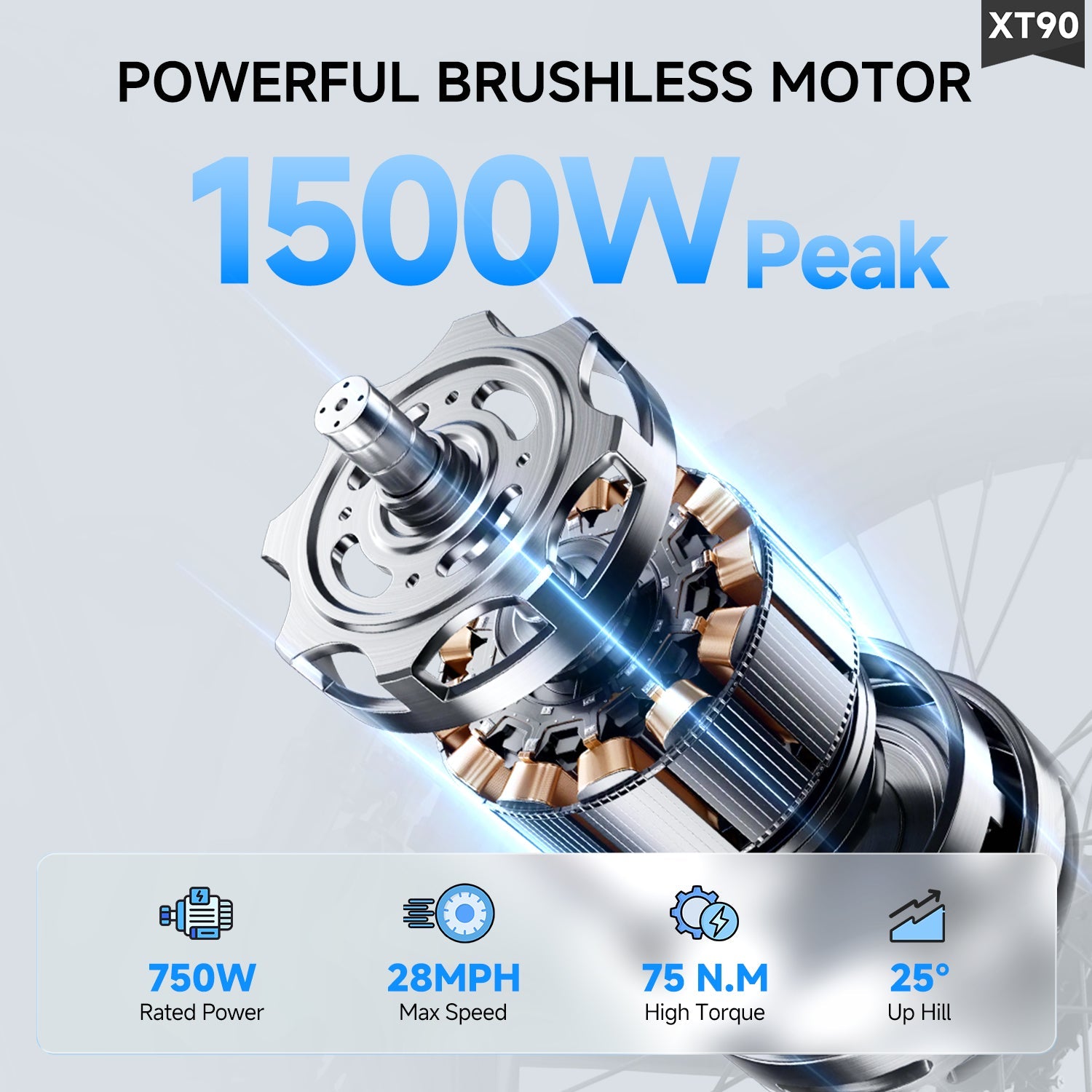 Aairsk XT90 26"Electric Bike with Full Suspension Peek 1500W Motor 28MPH Ebike for Adults