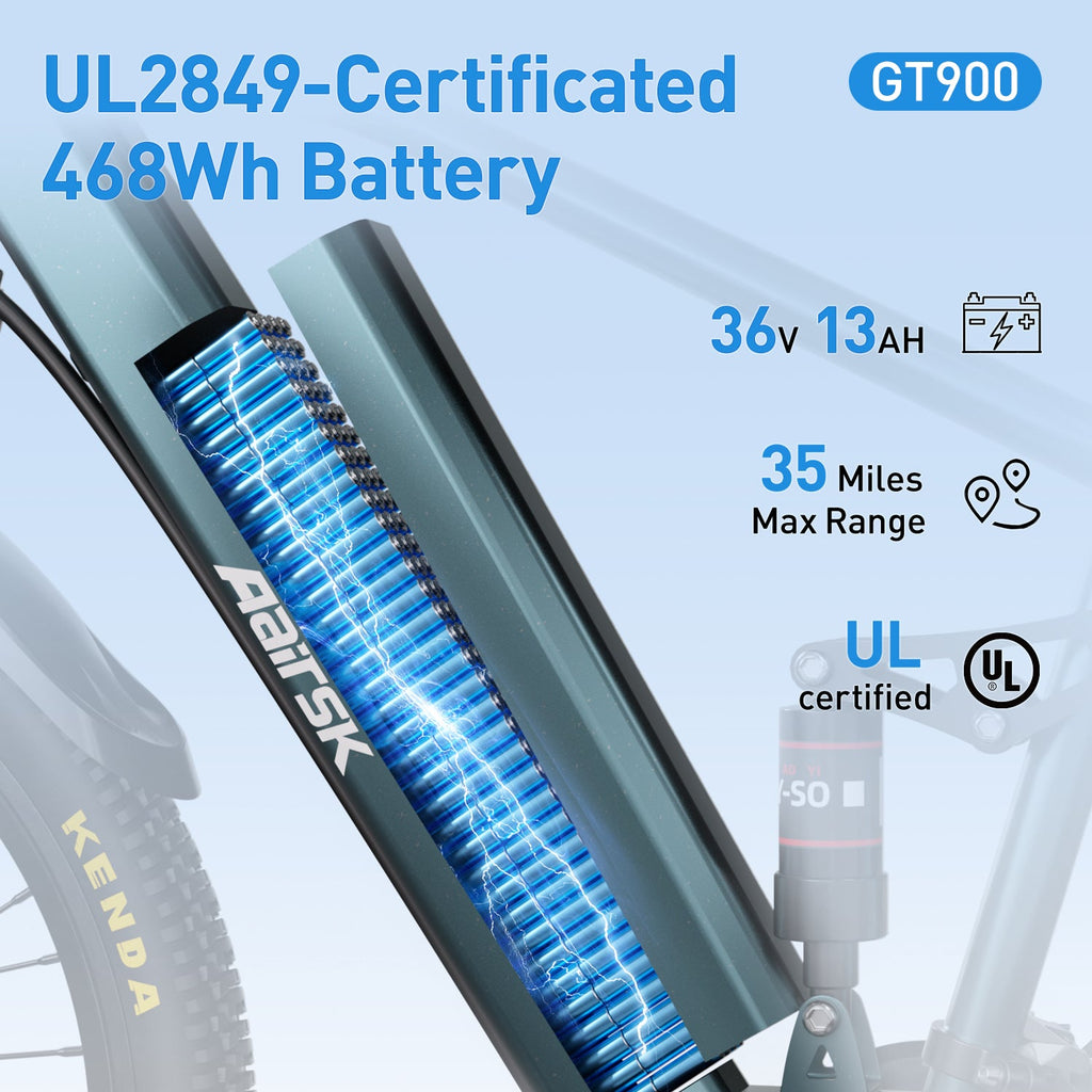 Aairsk GT900 24"/26" Elcykel 748W (Peak) Motor, 36V 13AH Batteri, Dobbelt Affjedring, Ideel til By- og Terrænture 