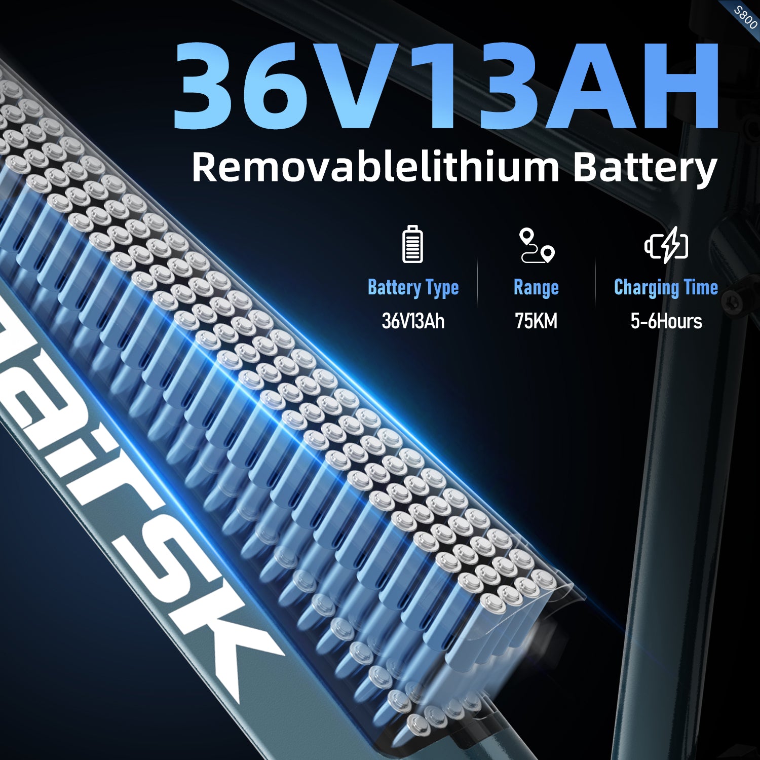 Aairsk S800 26" Electric Bike 750W(Peak) Motor, Removable 36V 13AH Battery, Dual Suspension, Ideal for City and Trail Rides