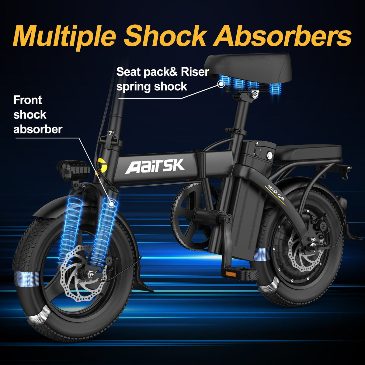 Aairsk F6 Electric Bike for Adults, 748W Motor 20Mph,48V 10Ah Removable Battery, 14" Fat Tire E-Bike with Front Suspension & LCD Display MTB UL2849