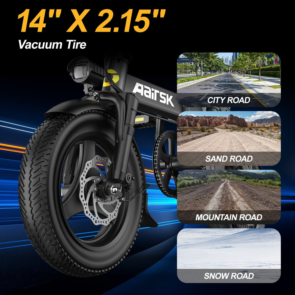 Aairsk F6 Electric Bike for Adults, 748W Motor 20Mph,48V 10Ah Removable Battery, 14" Fat Tire E-Bike with Front Suspension & LCD Display MTB UL2849