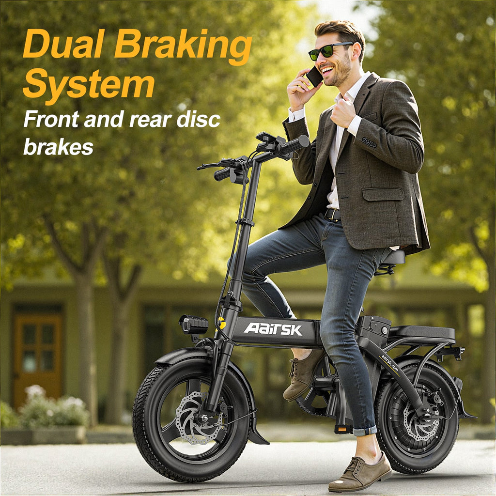 Aairsk F6 Electric Bike for Adults, 748W Motor 20Mph,48V 10Ah Removable Battery, 14" Fat Tire E-Bike with Front Suspension & LCD Display MTB UL2849