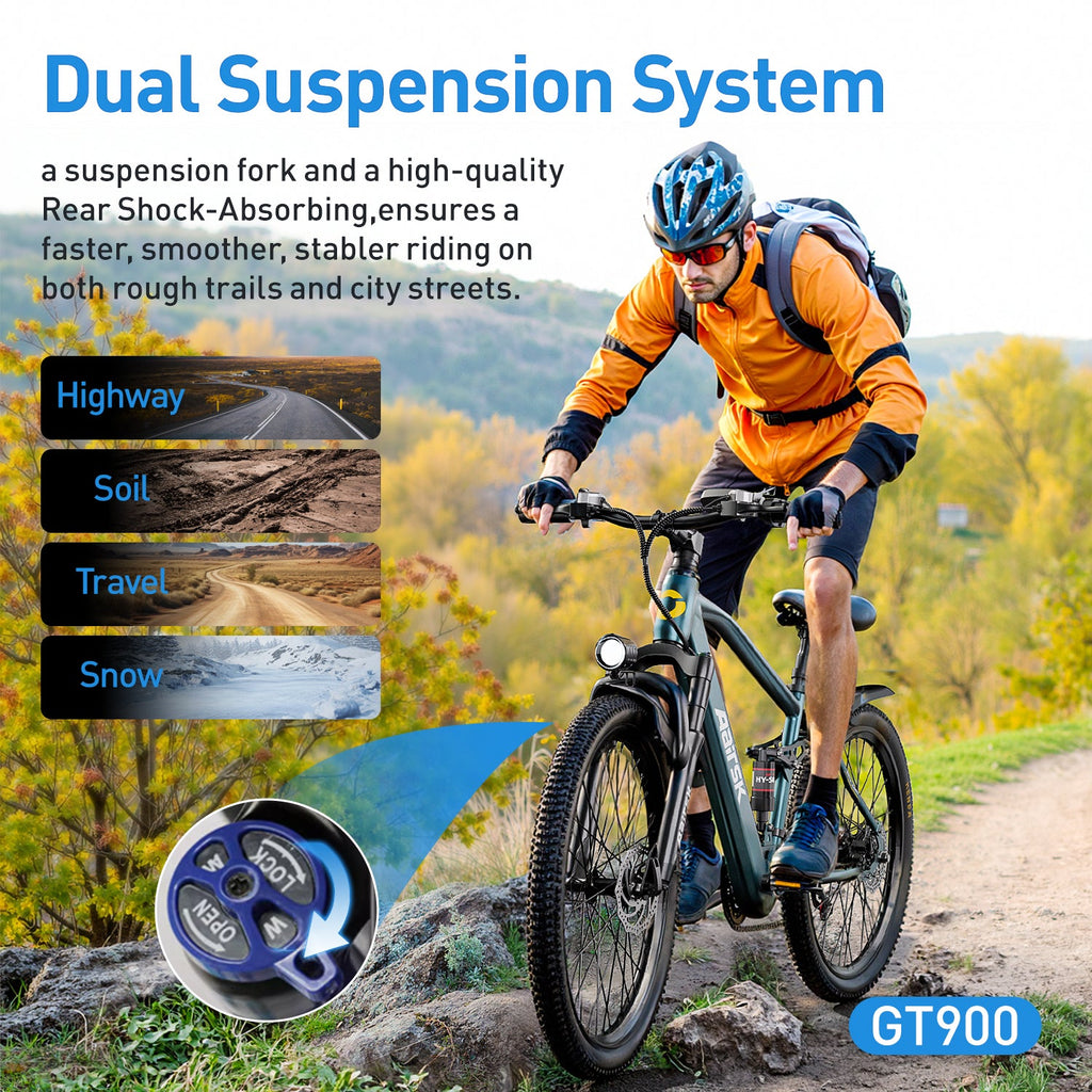 Aairsk GT900 24"/26" Elcykel 748W (Peak) Motor, 36V 13AH Batteri, Dobbelt Affjedring, Ideel til By- og Terrænture 