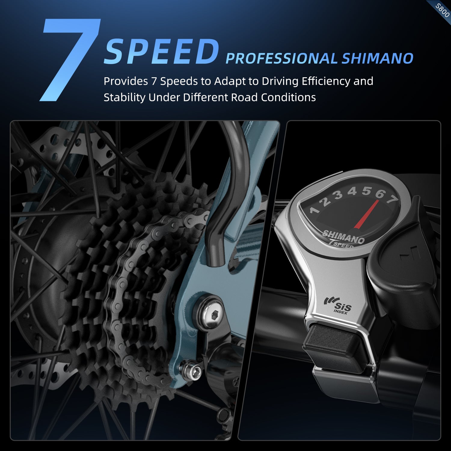 Aairsk S800 26" elcykel 750W (peak) motor, aftageligt 36V 13AH batteri, dobbelt affjedring, ideel til by- og ture på stier